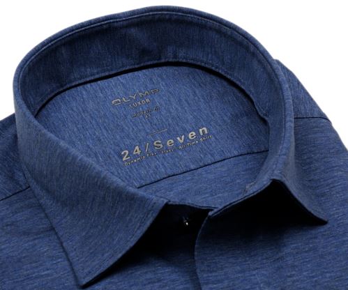 Olymp Super Slim 24/Seven – modrá elastická košile se světle modrým rastrováním