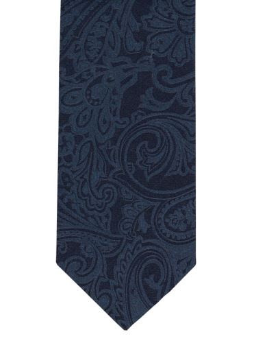 Slim kravata Olymp - tmavomodrá s votkanými ornamentmi paisley