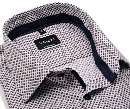 Venti Modern Fit – košile s modro-béžovými čtverečky, vnitřním límcem a manžetou