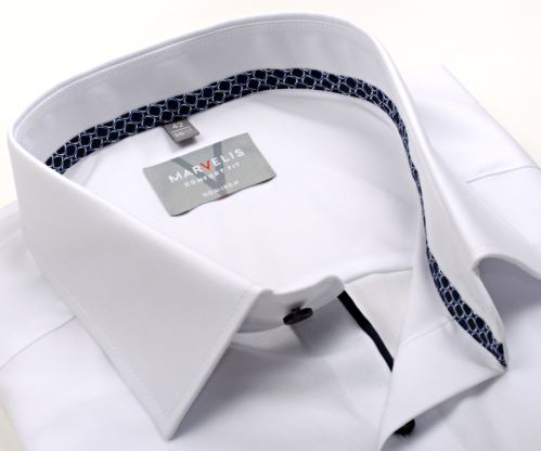 Marvelis Comfort Fit – biela košeľa s tmavomodrým vnútorným golierom - krátky rukáv