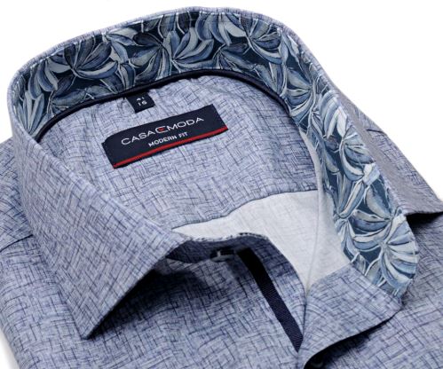 Casa Moda Modern Fit – modrá strečová košeľa so svetlým rastrovaním, vnútorným golierom a manžetou