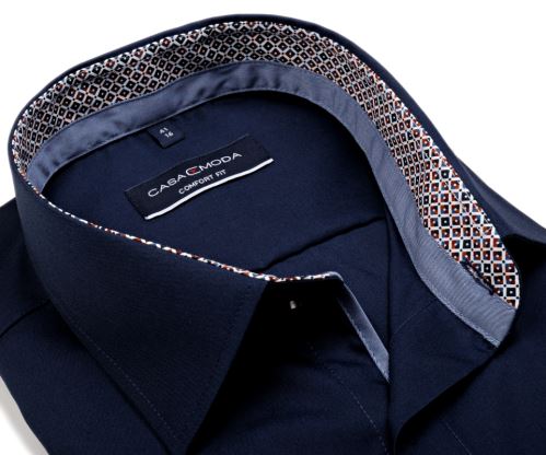 Casa Moda Comfort Fit – tmavomodrá košeľa s hnedo-modrým vnútorným golierom a manžetou