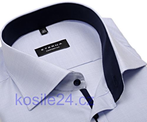 Eterna Comfort Fit – košile s modrým vetkaným vzorem a vnitřním límcem - krátký rukáv