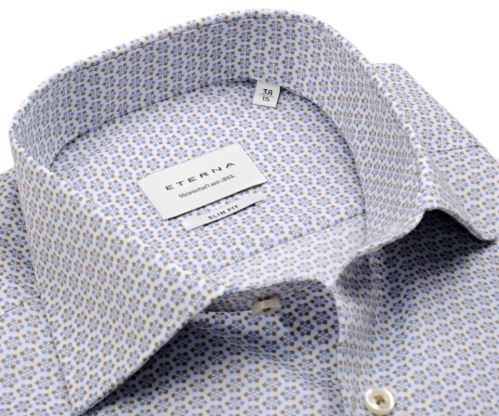Eterna Slim Fit Twill – košile s modro-béžovým vzorem
