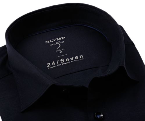 Olymp Level Five 24/Seven – tmavomodrá elastická košile - krátký rukáv