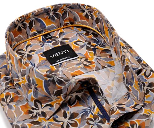 Venti Modern Fit – košeľa s okrovo-béžovým kvetinovým vzorom