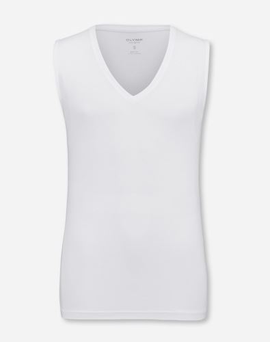 Bílé elastické body fit tričko Olymp Level Five bez rukávu - V-výstřih Bílé elastické body fit tričko Olymp Level Five bez rukávu - V-výstřih