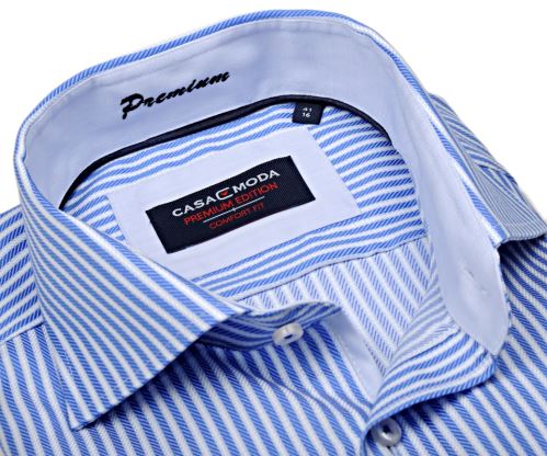 Casa Moda Comfort Fit Premium – luxusní modrá košile s vetkaným proužkem a vnitřním límcem - extra prodloužený rukáv