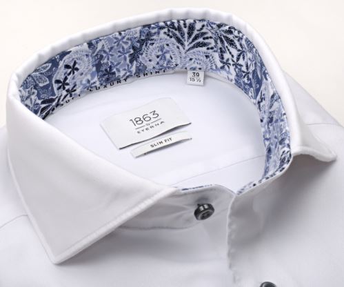 Eterna 1863 Slim Fit Two Ply Soft - luxusná biela košeľa s modro-bielym vnútorným golierom a manžetou