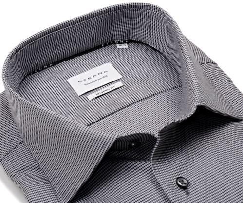 Eterna Modern Fit – košeľa so sivo-čiernym votkaným vzorom - predĺžený rukáv