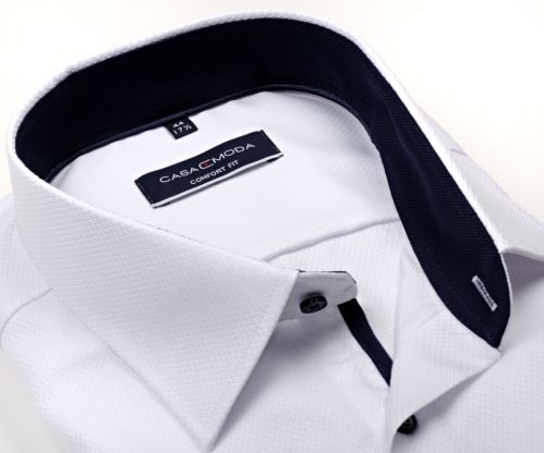 Casa Moda Comfort Fit – biela košeľa s vzorom a tmavomodrým vnútorným golierom - extra predĺžený rukáv