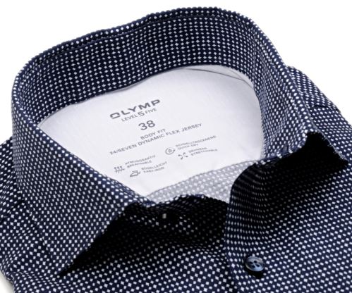 Olymp Level Five 24/Seven Jersey – luxusná elastická tmavomodrá košeľa s bielymi kosoštvorčekmi