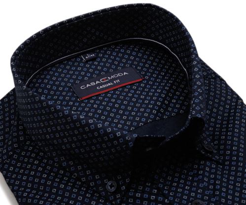 Casa Moda Casual Fit  – voľnočasová tmavomodrá košeľa s vzorom štvorčeku - extra predĺžený rukáv