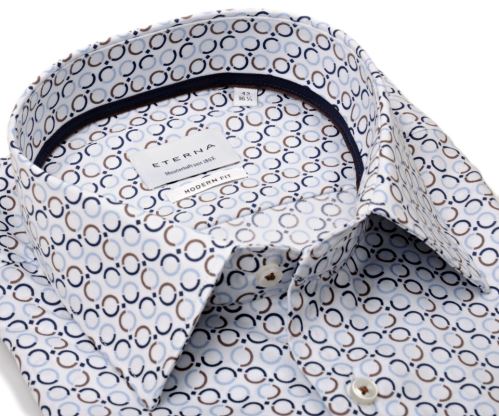 Eterna Modern Fit Twill – košeľa s modro-hnedými krúžkami - predĺžený rukáv Eterna Modern Fit Twill – košeľa s modro-hnedými krúžkami - predĺžený rukáv