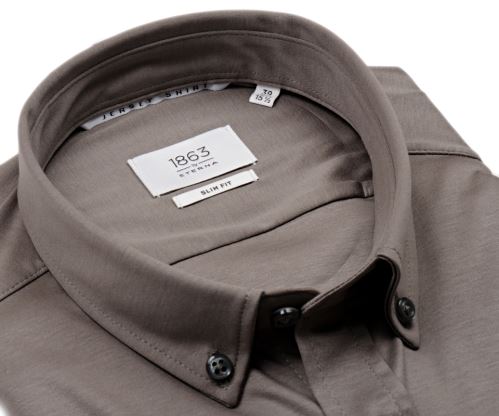 Eterna 1863 Slim Fit Jersey Soft - luxusná elastická košeľa v farbe taupe - krátky rukáv