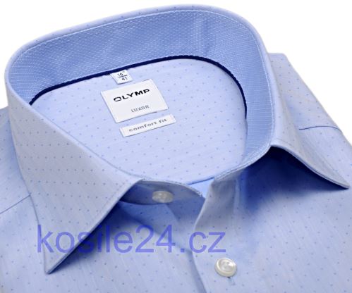 Olymp Comfort Fit Rybí kost – světle modrá košile s puntíky a vnitřním límcem - prodloužený rukáv