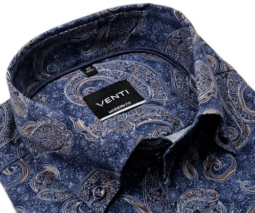 Venti Modern Fit – modrá košeľa s béžovo-modrým vzorom paisley