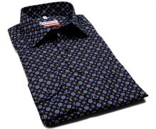 Marvelis Modern Fit - tmavomodrá košeľa s farebnými ornamentmi - predĺžený rukáv (1)