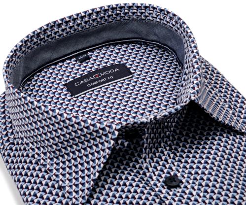 Casa Moda Comfort Fit – košeľa s modro-červeno-bielym vzorom, vnútorným golierom a manžetou