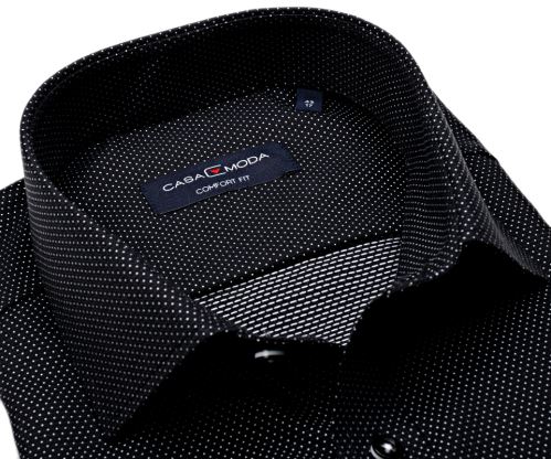 Casa Moda Comfort Fit – černá košile s vetkaným vzorem a stříbrnými puntíky