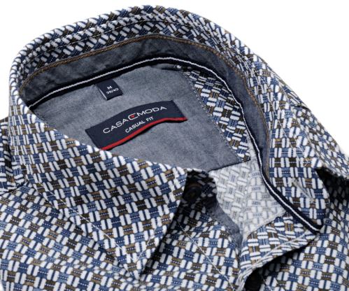 Casa Moda Casual Fit – luxusní košile s modro-béžovým vzorem, vnitřním límcem a manžetou