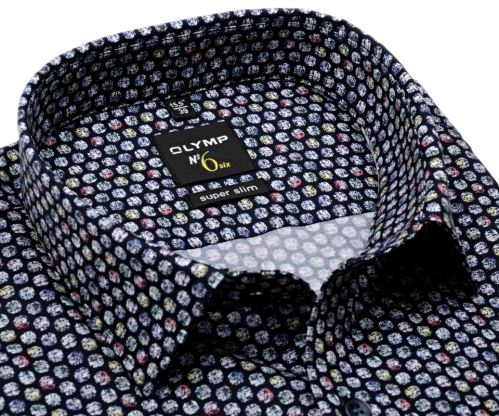Olymp Super Slim – designová tmavá košile s barevnými kolečky