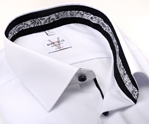 Marvelis Modern Fit – biela košeľa s čierno-bielym vzorom paisley vo vnútornom golieri a manžetě Marvelis Modern Fit – biela košeľa s čierno-bielym vzorom paisley vo vnútornom golieri a manžetě