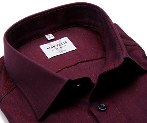 Marvelis Modern Fit Rybí kost – červeno-fialová košile s vetkaným drobným vzorem