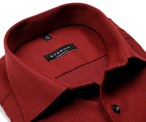 Eterna Modern Fit – červená košile s vetkaným modrým vzorem kosočtverečků - extra prodloužený rukáv