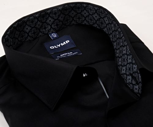 Olymp Super Slim – černá košile s vnitřním límcem a manžetou s ornamenty Olymp Super Slim – černá košile s vnitřním límcem a manžetou s ornamenty