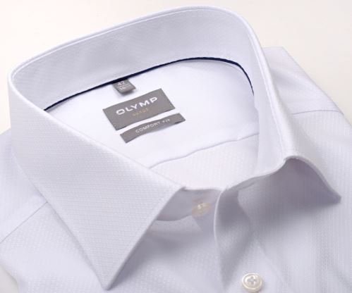 Olymp Comfort Fit – bílá košile s vetkanými kosočtverečky