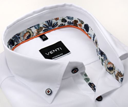 Venti Modern Fit – biela košeľa s kvetinovým vnútorným golierom a manžetou