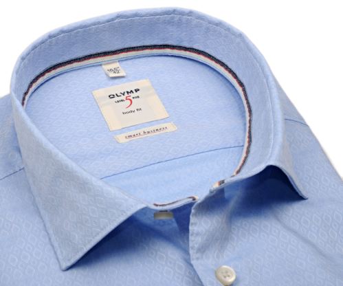 Olymp Level Five Smart Business – svetlomodrá košeľa s votkaným bielym vzorom
