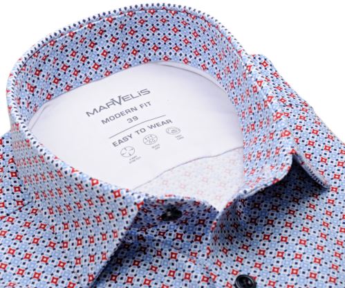 Marvelis Modern Fit Jersey – elastická košeľa s červeno-modrým vzorom
