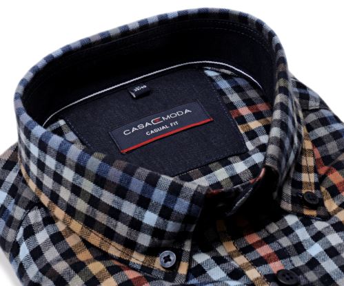 Casa Moda Casual Fit – luxusná flanelová košeľa s barevným károm - extra predĺžený rukáv