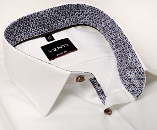 Venti Body Fit Twill – jemně smetanová košile s modro-béžovým vnitřním límcem a manžetou Venti Body Fit Twill – jemně smetanová košile s modro-béžovým vnitřním límcem a manžetou