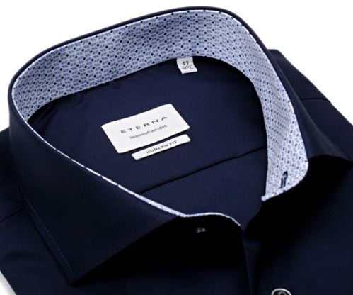 Eterna Modern Fit – tmavomodrá košeľa s modrým vnútorným golierom a manžetou - extra predĺžený rukáv