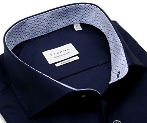 Eterna Modern Fit – tmavomodrá košeľa s modrým vnútorným golierom a manžetou - predĺžený rukáv