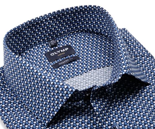 Olymp Modern Fit – tmovomodrá košeľa s modro-bielym vzorom krúžku - predĺžený rukáv