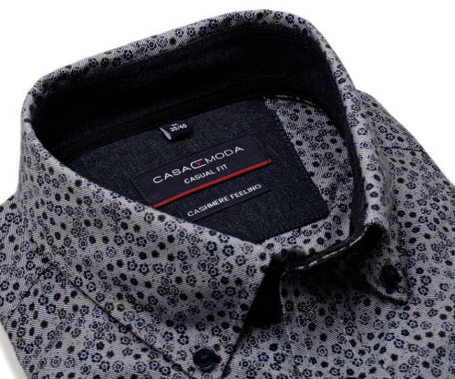 Casa Moda Casual Fit – luxusní šedá košile s modrým vzorem - kašmírová úprava