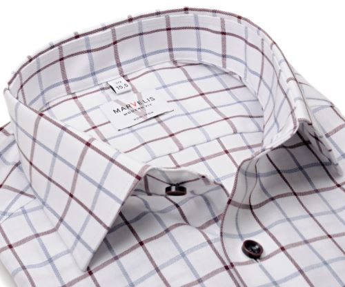 Marvelis Modern Fit Twill – luxusní košile s tmavě červenou a modrou kostkou Marvelis Modern Fit Twill – luxusní košile s tmavě červenou a modrou kostkou