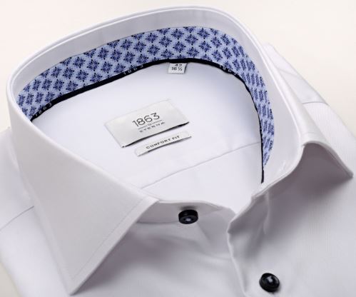 Eterna 1863 Comfort Fit Twill - luxusná biela košeľa z modrým vnútorným golierom a manžetou