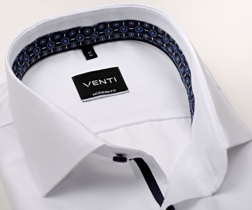 Venti Modern Fit – biela košeľa so štruktúrou a tmavomodrým vnútorným golierom a manžetou