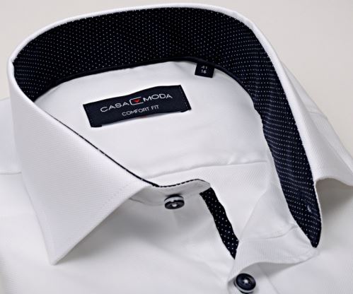 Casa Moda Comfort Fit Premium – luxusná biela košeľa so štruktúrou a tmavomodrým vnútorným golierom
