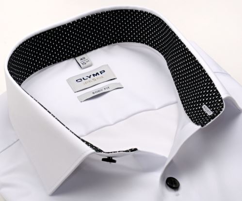 Olymp Level Five – bílá košile s černo-bílým vnitřním límcem a manžetou - prodloužený rukáv