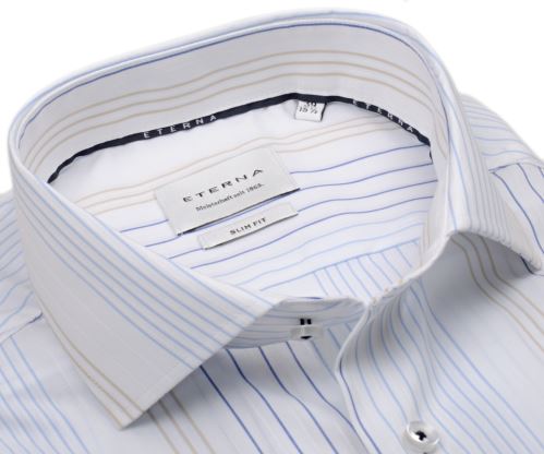 Eterna Slim Fit – košile s vetkaným modro-béžovým proužkem Eterna Slim Fit – košile s vetkaným modro-béžovým proužkem