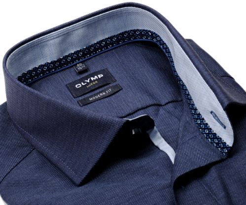 Olymp Modern Fit Natté – tmavě modrá košile s jemnou strukturou a vnitřním límcem - prodloužený rukáv
