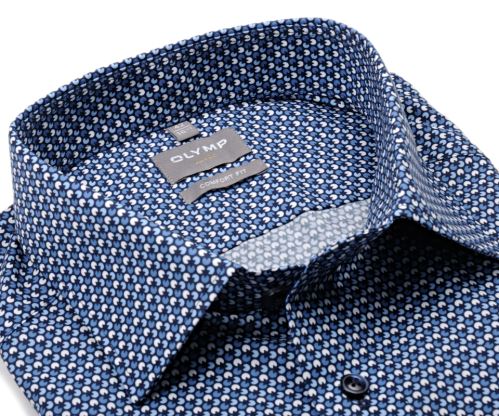 Olymp Comfort Fit – tmovomodrá košeľa s modro-bielym vzorom krúžku