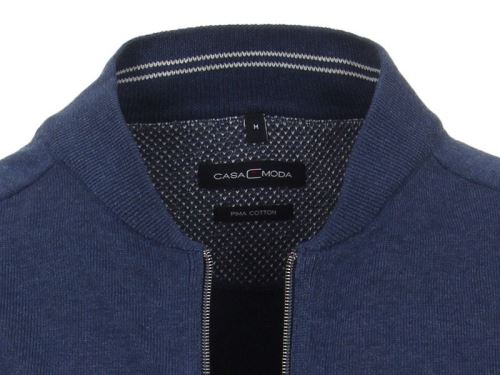 Bavlnený pulóver na zips Casa Moda s krátkym stojáčikom – modrý