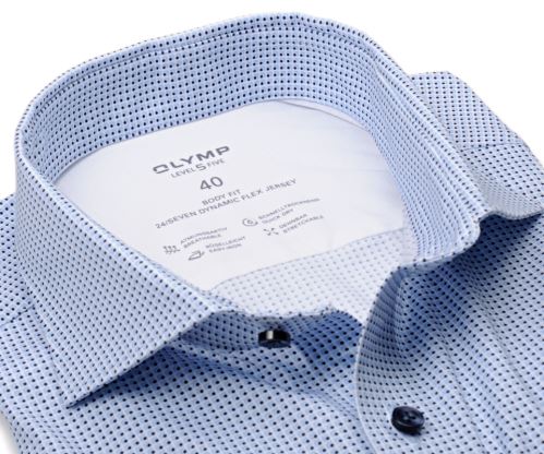 Olymp Level Five 24/Seven Jersey – luxusná elastická košeľa s drobným modrým vzorom - predĺžený rukáv